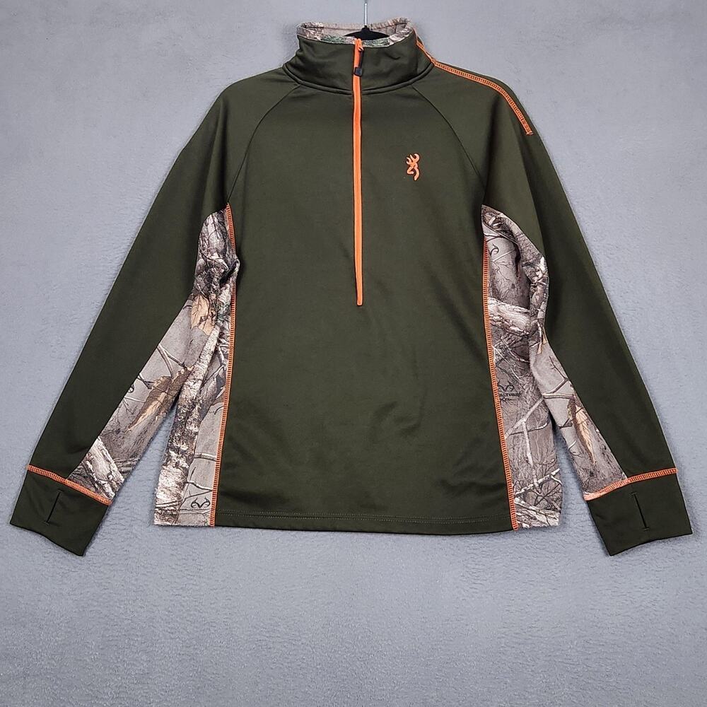 Browning Pullover Shirt Mens XL Green Camo 1/4 Zip Long Sleeve Mock Neck Hunting